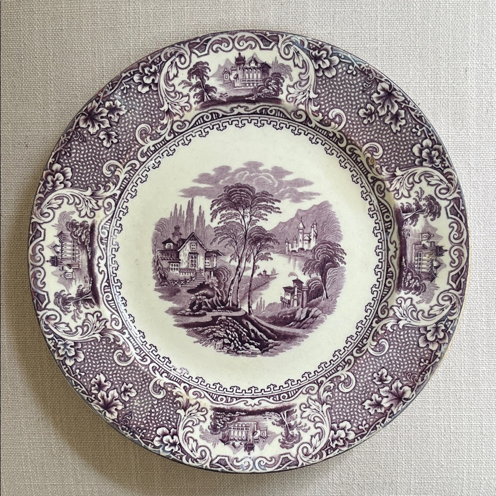 Lucerne Antique Transferware Plate Purple and White
